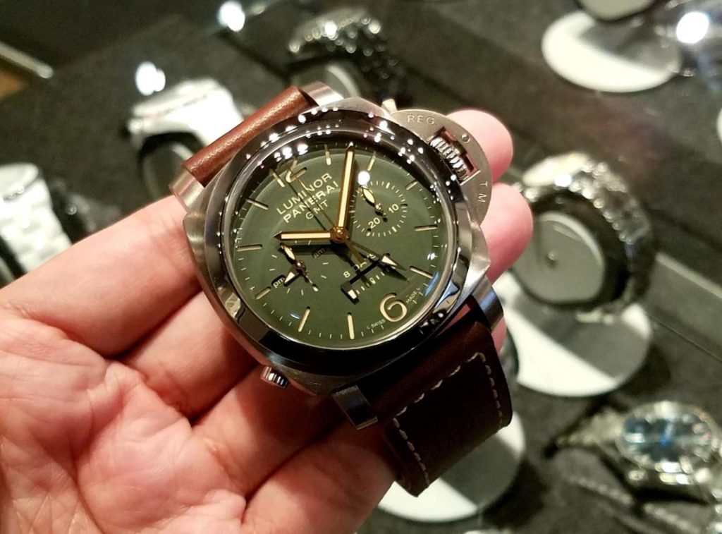 The 44mm replica watch has green dial.
